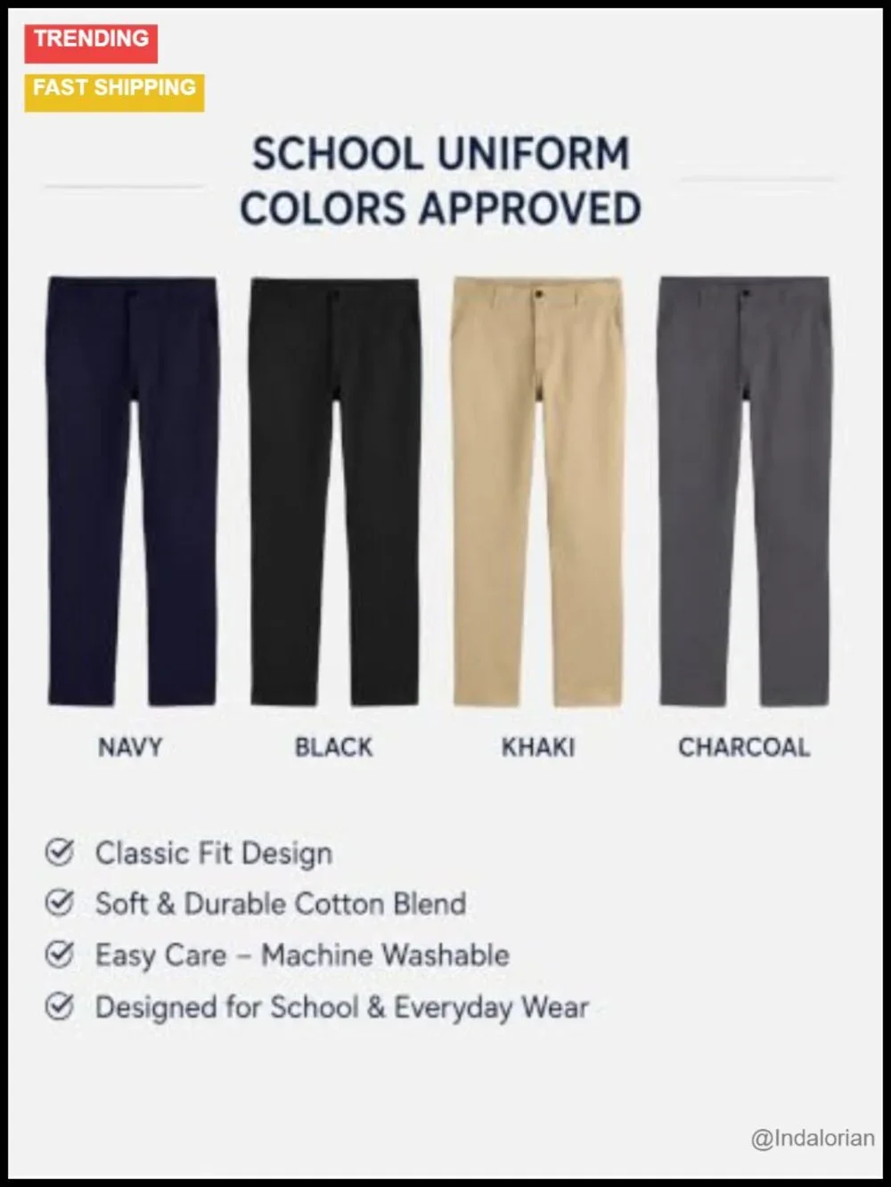 Kids School Uniform Pants - Reinforced Knees, Adjustable Waist, 2-Pack